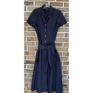 The J Peterman Company Dress Womens 14 Blue Shirt Midi Fit & Flare Belted